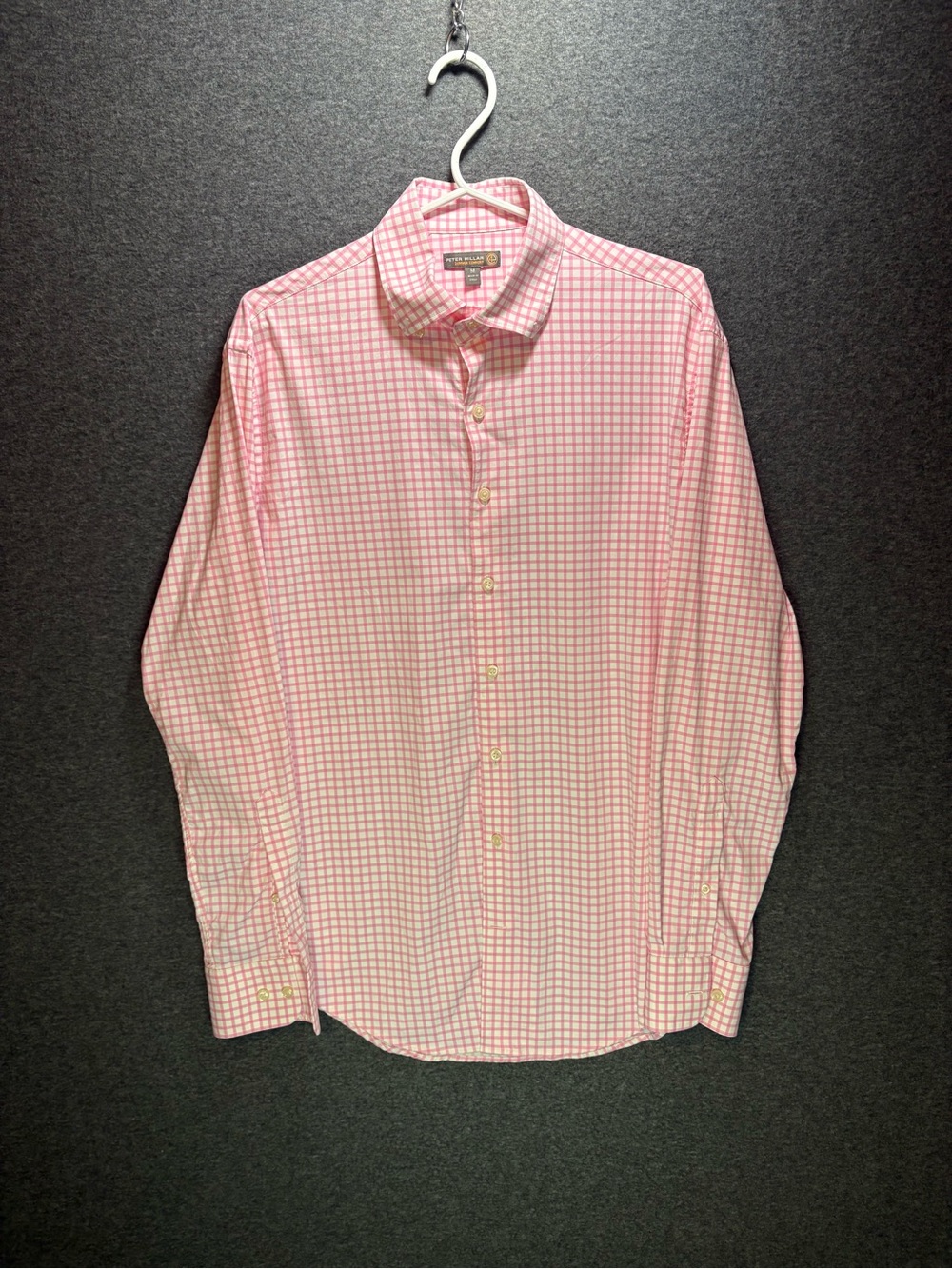 Peter Millar Pink and White Checked Dress Shirt